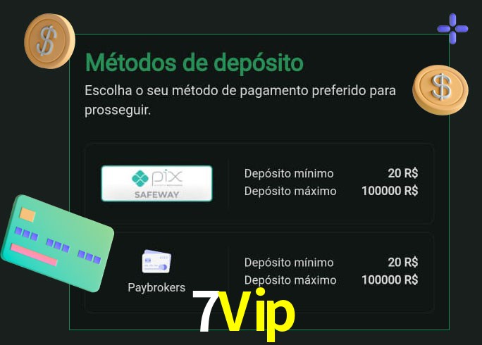 O cassino 7Vip oferece uma grande variedade de métodos de pagamento